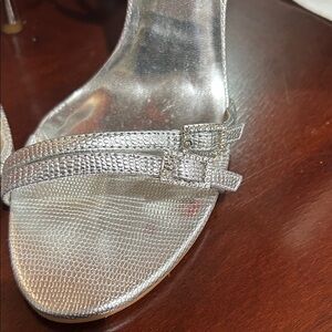 Bakers Shimmering Silver Strappy 4” Heels
